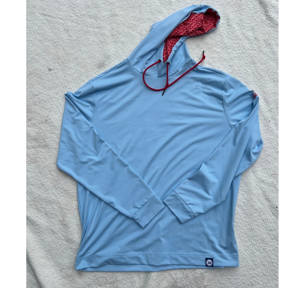 Inward Half Mens Performance Hoodie Light Blue Red Bridge Print Lining Large